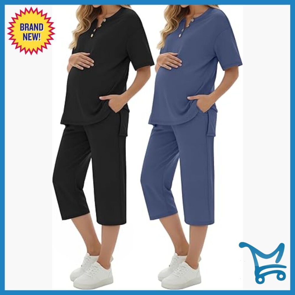Maternity Lounge Set 2-Piece Loungewear Short Sleeve Top & Capri Pants
